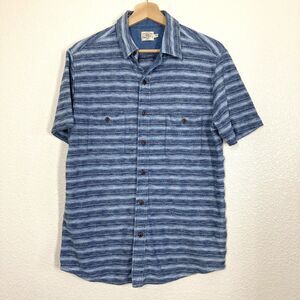 Faherty Shirt Mens Medium Indigo Striped Button Up Short Sleeve Pocket Casual